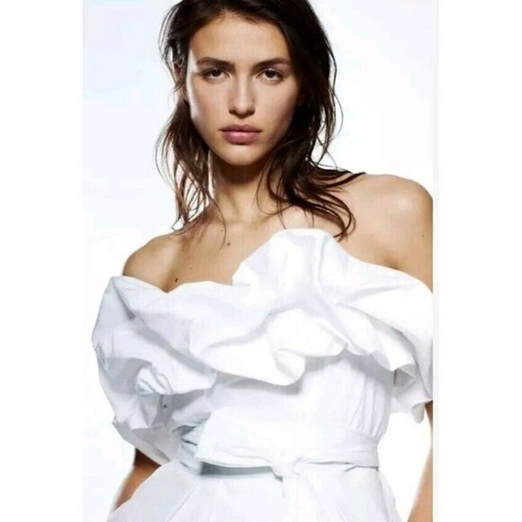 Zara Tops - Zara Voluminous Puff Poplin Strapless Top White Size Small NWT 2649 545